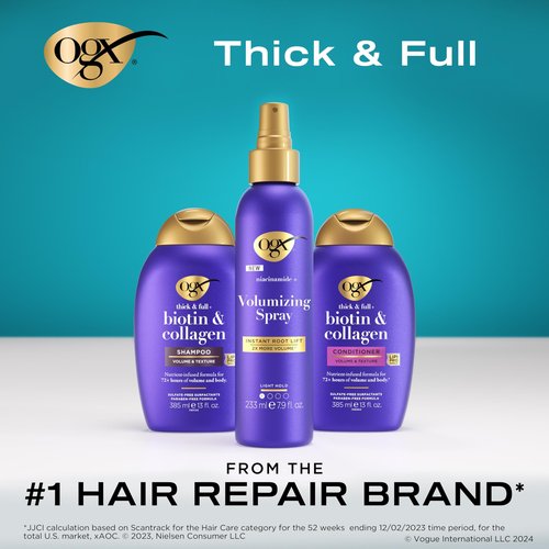 OGX Niacinamide + Volumizing Spray, Volumizing Hair Spray for an Instant Root Lift & 2X More Volume*, Light Hold Blowout for Fine, Flat Hair, Paraben-Free Styling, 7.9 fl. oz