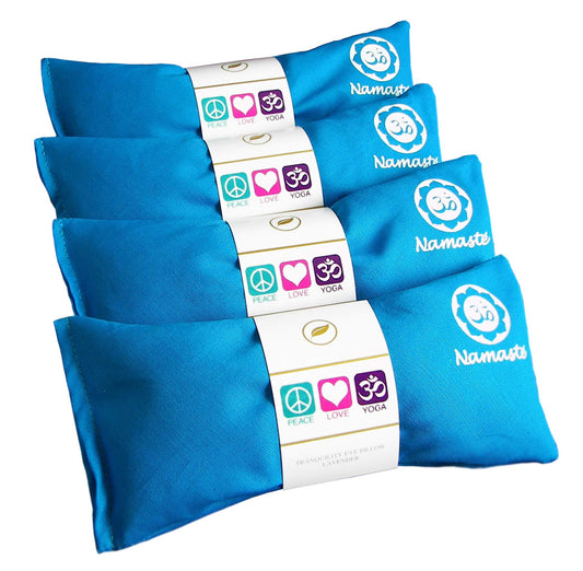 Happy Wraps Lavender Eye Pillows - Yoga Eye Pillows Namaste Hot Cold Aromatherapy for Stress, Meditation, Spa, Relaxation Gifts - Made in USA Set of 4 - Turquoise Cotton