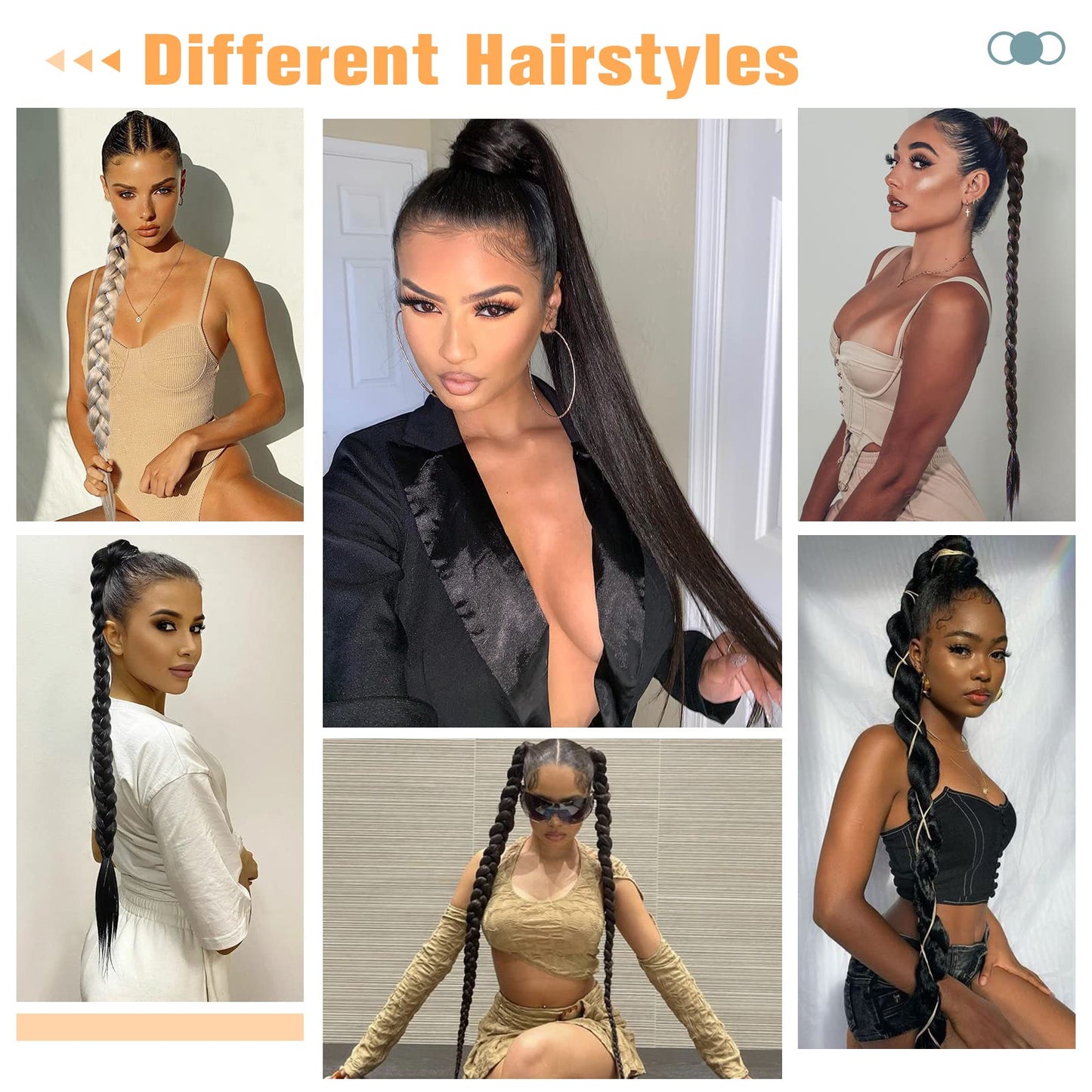 HANNE 34 Inch Long Braided Ponytail Extensions with Hair Tie Natural Black Ponytail Hair Wrap Around Synthetic Hair Extensions for Black Women Hairpieces for Mother's Day (1B)