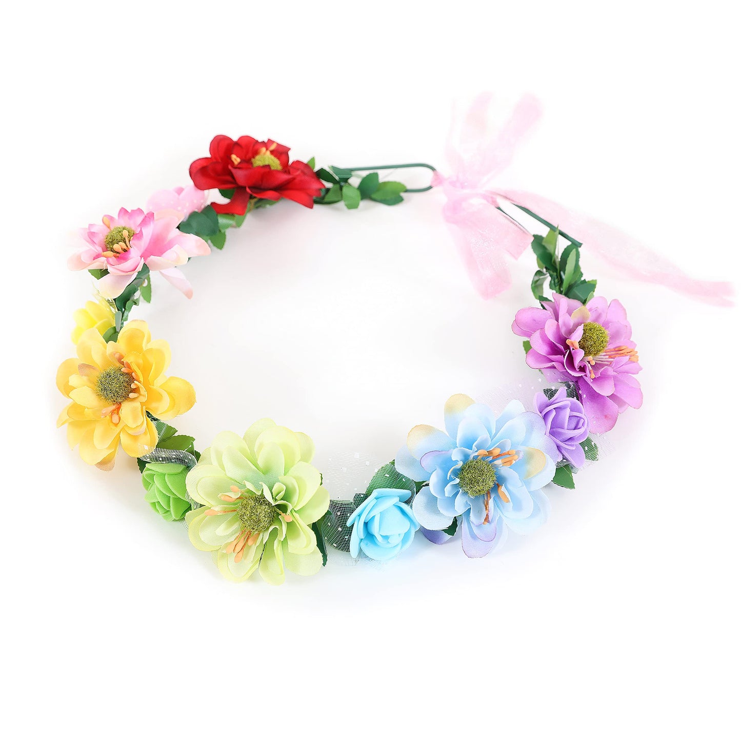 Gmmidea Women Girls Boho Flower Crown Adjustable Sunflower Floral Headband Wedding Bridal Headpiece Rainbow