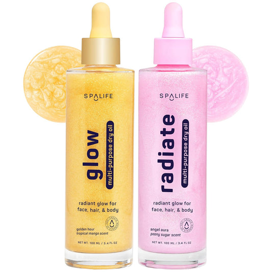 SpaLife Beauty Radiate & Glow Shimmer Oil Bundle - Hydrating Dry Oil Duo with Mango & Peony Scents