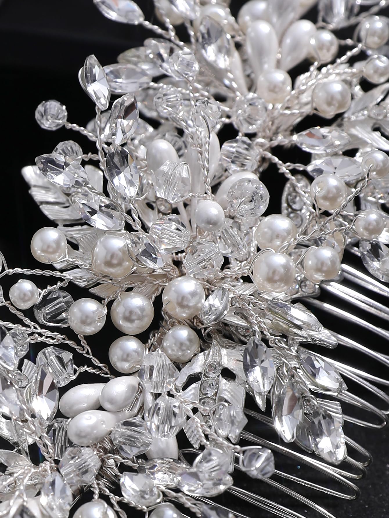 Flower Bridal Hair Combs Pearl Crystal Bride Wedding Hair Accessories Rhinestone Hair Piece Headpieces for Bride Bridesmaid Wedding Women and Girls (S8701 Silver)