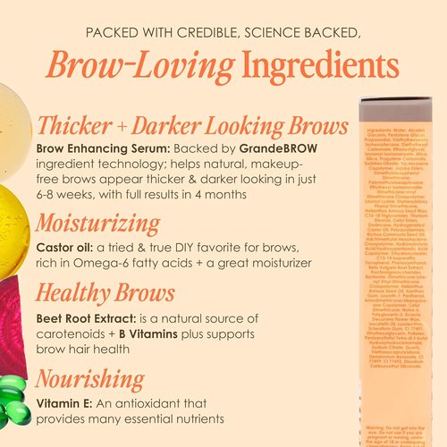 Grande Cosmetics GrandeBROW Tinted Brow Gel & Enhancing Serum - Thicker, Darker Eyebrows, Taupe, Full Size (0.12 fl oz)