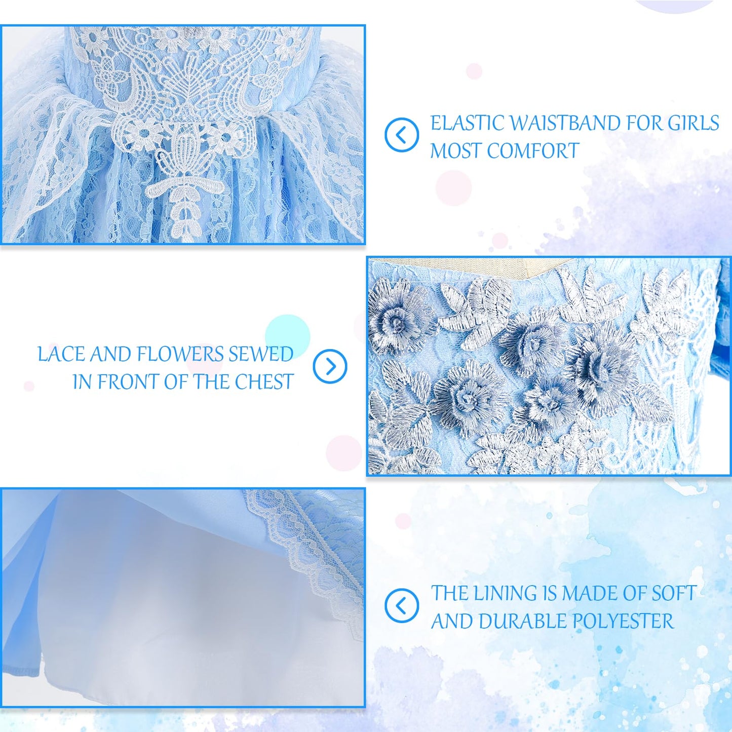 LJNYIE Princess Dresses for Girls-Girls Blue Princess Costume Puff Sleeve 3-11 Year Old for Birthday Christmas Party（8-9 Years）