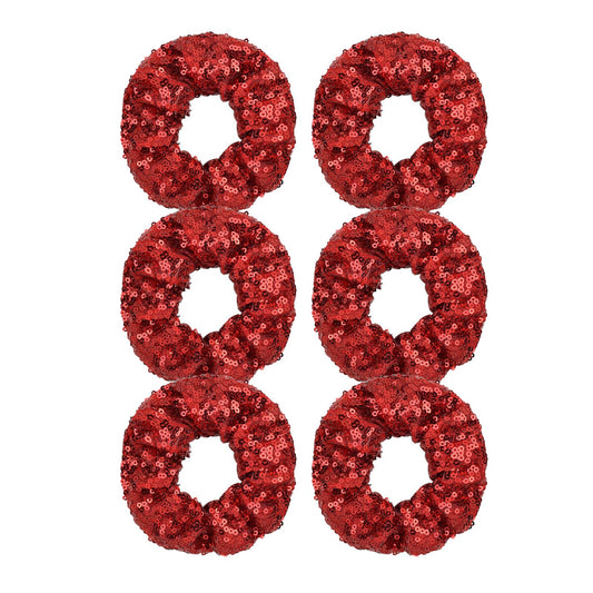 Yuese 6 Pieces Sparkly Sequins Hair Scrunchies Elastics Hair Bands Ponytail Holders Hair Wrist Ties Ropes Scrunchies for Show Gym Dance Party Club Girls Women Hair Accessories （Red1）