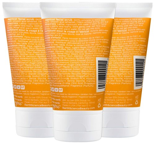 Earth Science - Gentle Apricot Exfoliating Facial Scrub for All Skin Types | 3 Pack, 4 oz.