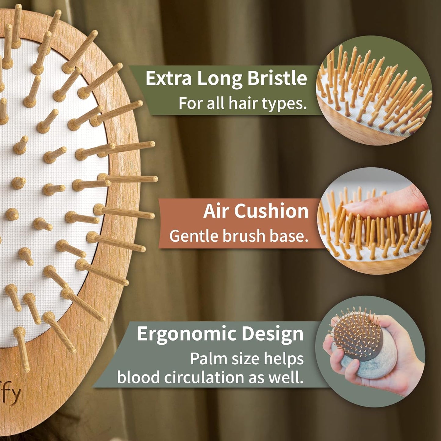 Uffy Acubrusher - 24K Gold-Plated Gua Sha Hair Brush | Ergonomic Scalp Massager for Hair Growth & Dandruff - Beech Wood Design