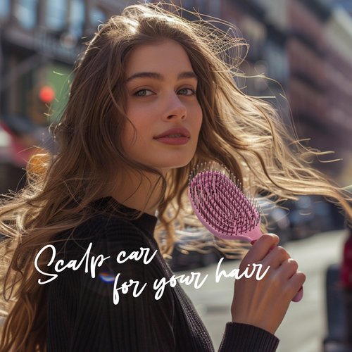 NuWay C Brush Scalp Care Detangling Hair Brush – Gentle Scalp Massage & Easy Detangling for Wet or Dry Hair, Everyday Hairbrush for Healthy Looking Hair (Petal Pink)