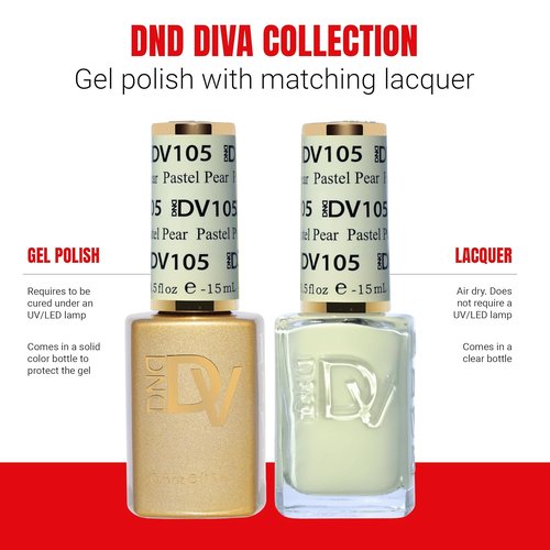 DND Gel Polish Coquette Collection - UV/LED Gel & Air Dry Nail Lacquer Duo, 105 Pastel Pear, 0.5 Fl Oz