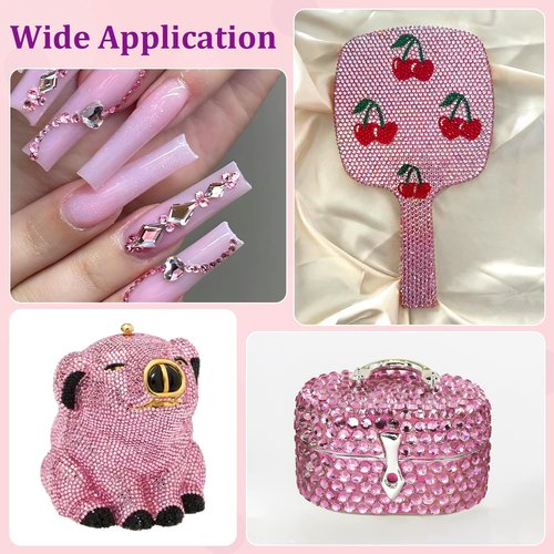 16000Pcs Resin Rhinestones with Tweezers for Crafting, Dark Pink 2-6mm Mixed Sizes Bedazzling Crystal with 3Pcs 10ml B7000 Jewelry Glue for DIY Crafts Clothing Tumblers Shoes Fabric Nail Art
