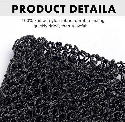 JASSINS Bath Net Sponge - Long Exfoliating Shower Body Scrubber | 66 Inch Stretch Length (Black)