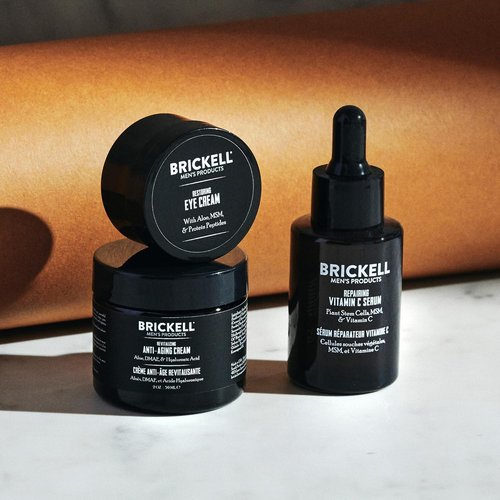 Brickell Men's Anti-Aging Skin Care Routine - Night Cream, Vitamin C Serum & Eye Cream Gift Set