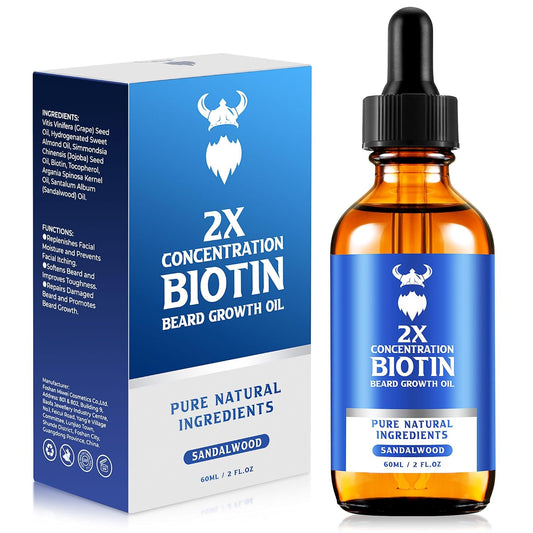 Skiennix Beard Growth Oil - 2X Biotin Concentration for Men (2 oz) - Natural Argan & Jojoba Oil, Moisturizer & Softener (Sandalwood)