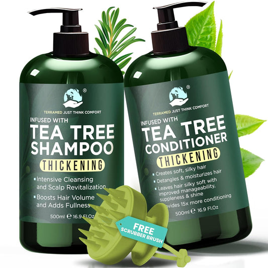 Tea Tree Shampoo & Conditioner Set - Thinning Hair Treatment for Men & Women | Soothes Itchy Scalp & Dandruff
