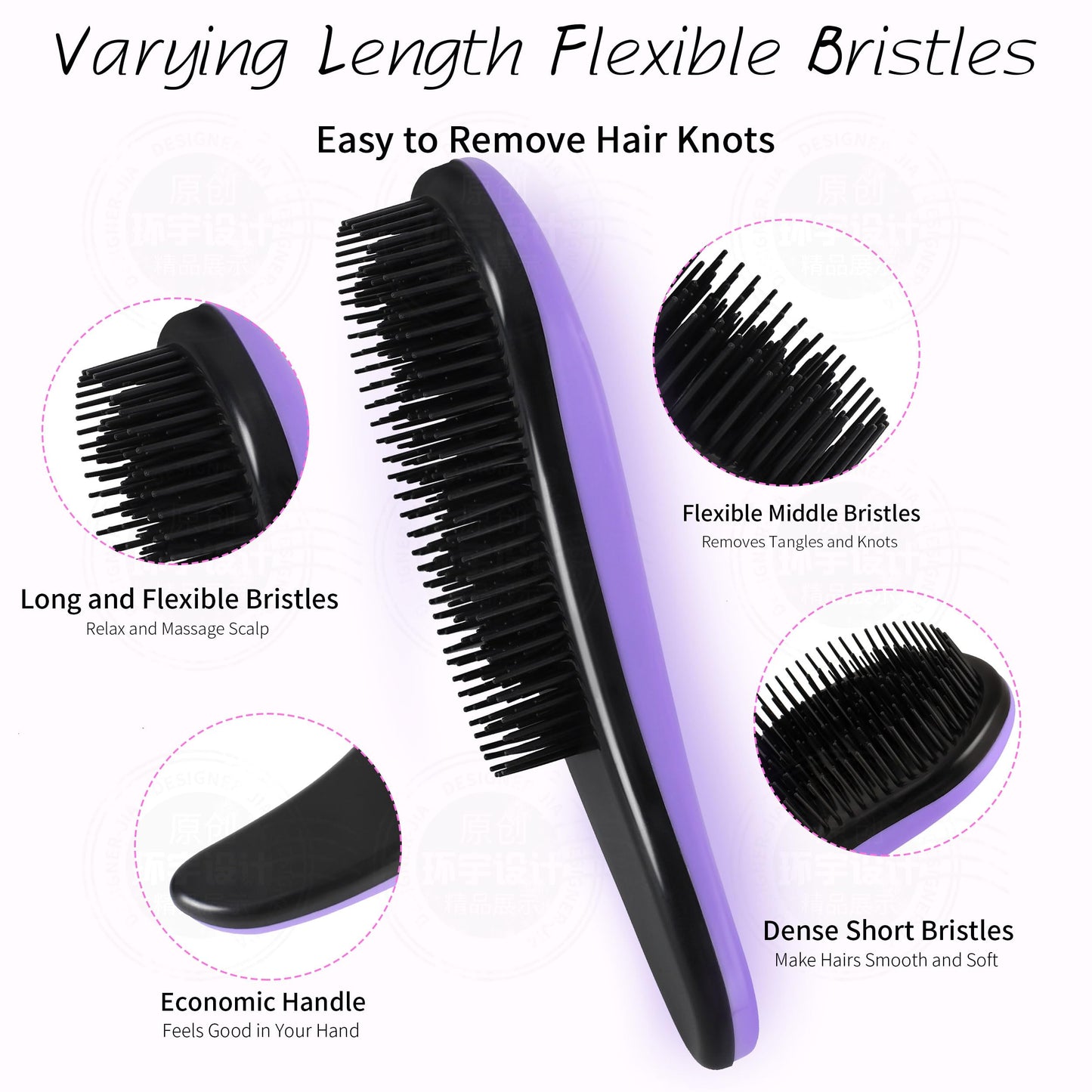 79STYLE 3pcs Detangler Brush Tangle Free Hair Brushes For Kids Knot Free No Pain Detangling Kids Hair Brush Combs For Curly Fine Hair (Size 7.4 Inch -Purple)