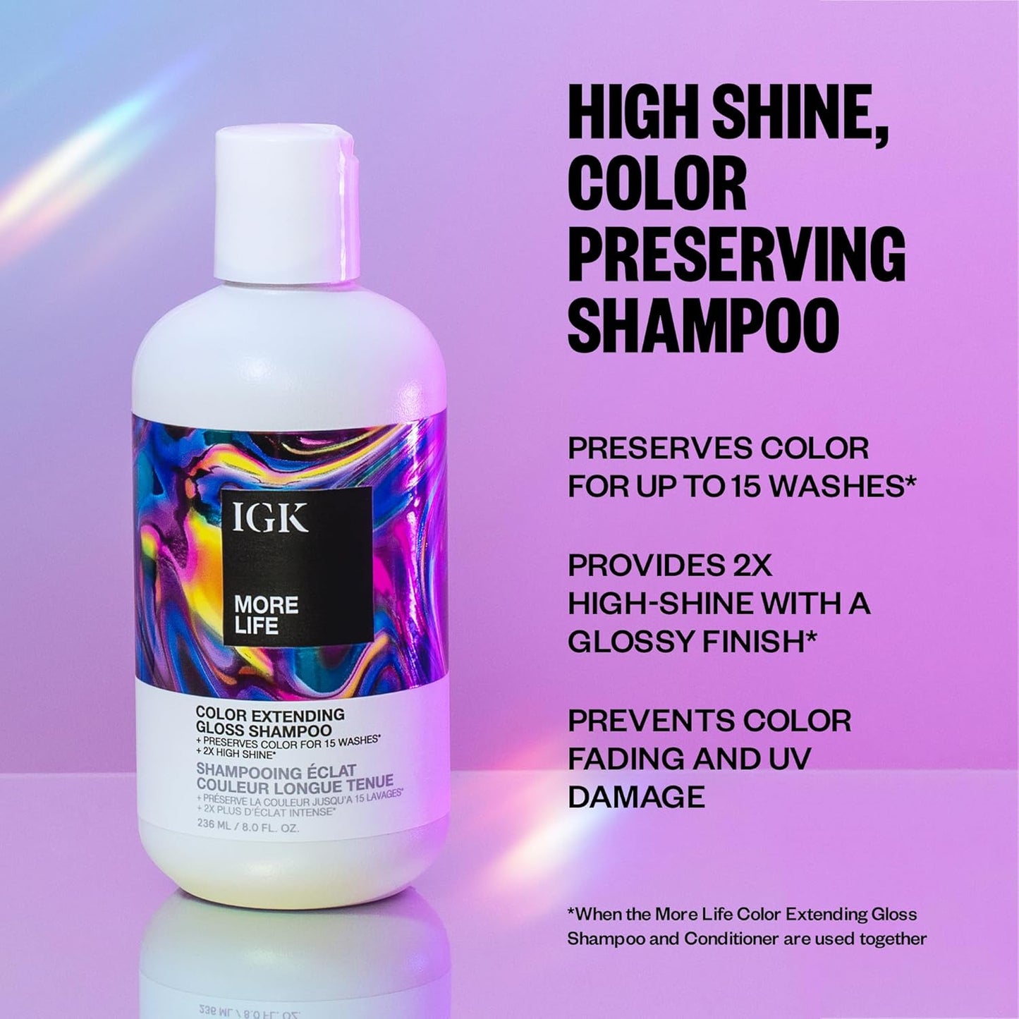 IGK MORE LIFE Color Extending Gloss Shampoo - Color-Safe Cleanse for Vibrant, Glossy Hair | 8 Oz