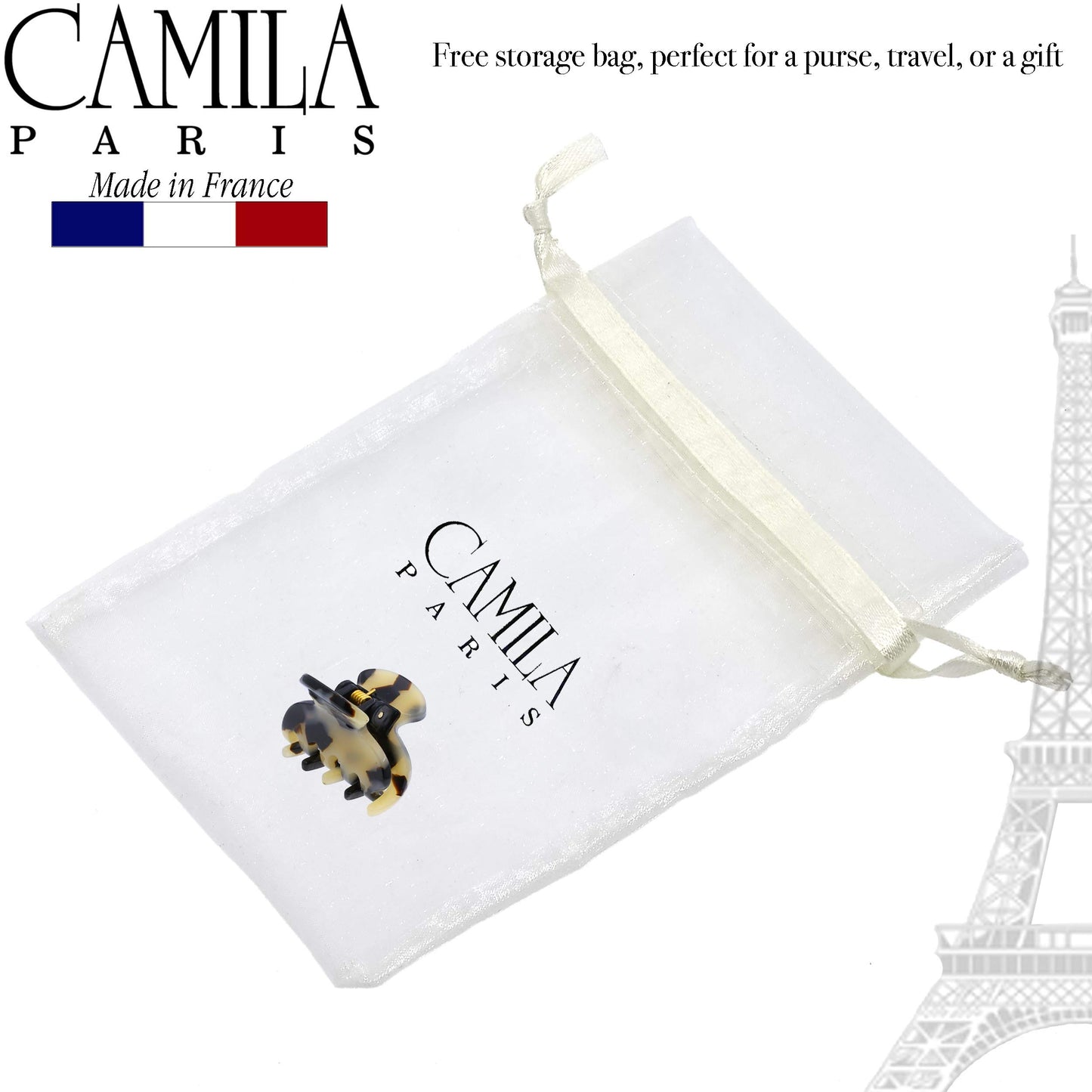 Camila Paris CP3066 French Hair Clip for Women, Handmade, Ivory Tokyo, Small, Girls Hair Claw Clips Jaw, Durable Styling Hair Accessories for Women, Strong Hold Grip, Made in France