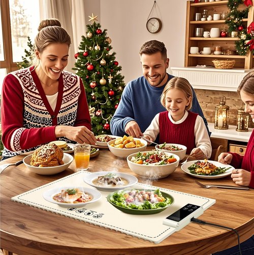 PIGLOG Electric Warming Tray - Fast Heating with 6 Temperature Settings | Versatile Food Warmer (White, 24x15)