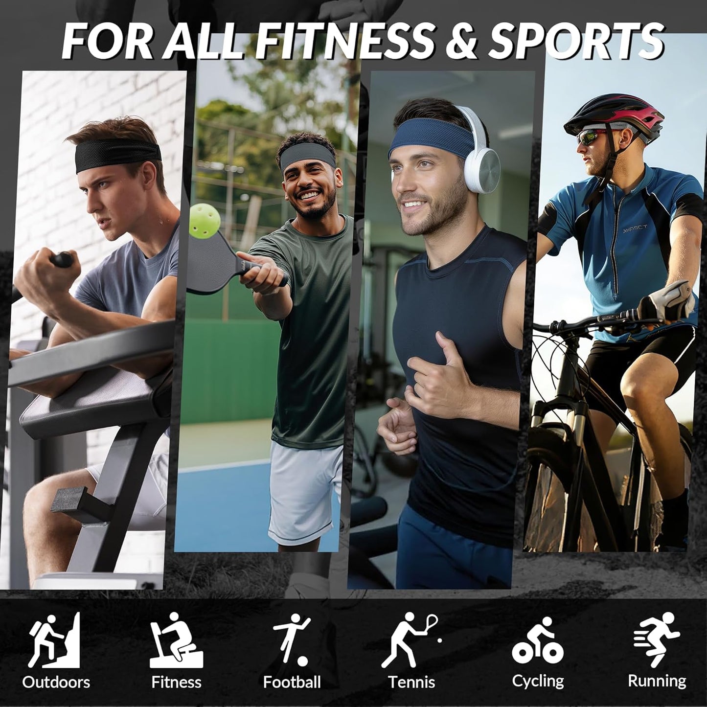 Sukeen Sports Headbands - Moisture-Wicking Non-Slip Sweatbands for Men | Breathable Elastic for Yoga & Fitness