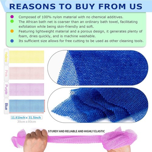 African Net Sponge | 4-Piece Exfoliating Shower Loofah Set for Gentle Cleansing & Daily Use