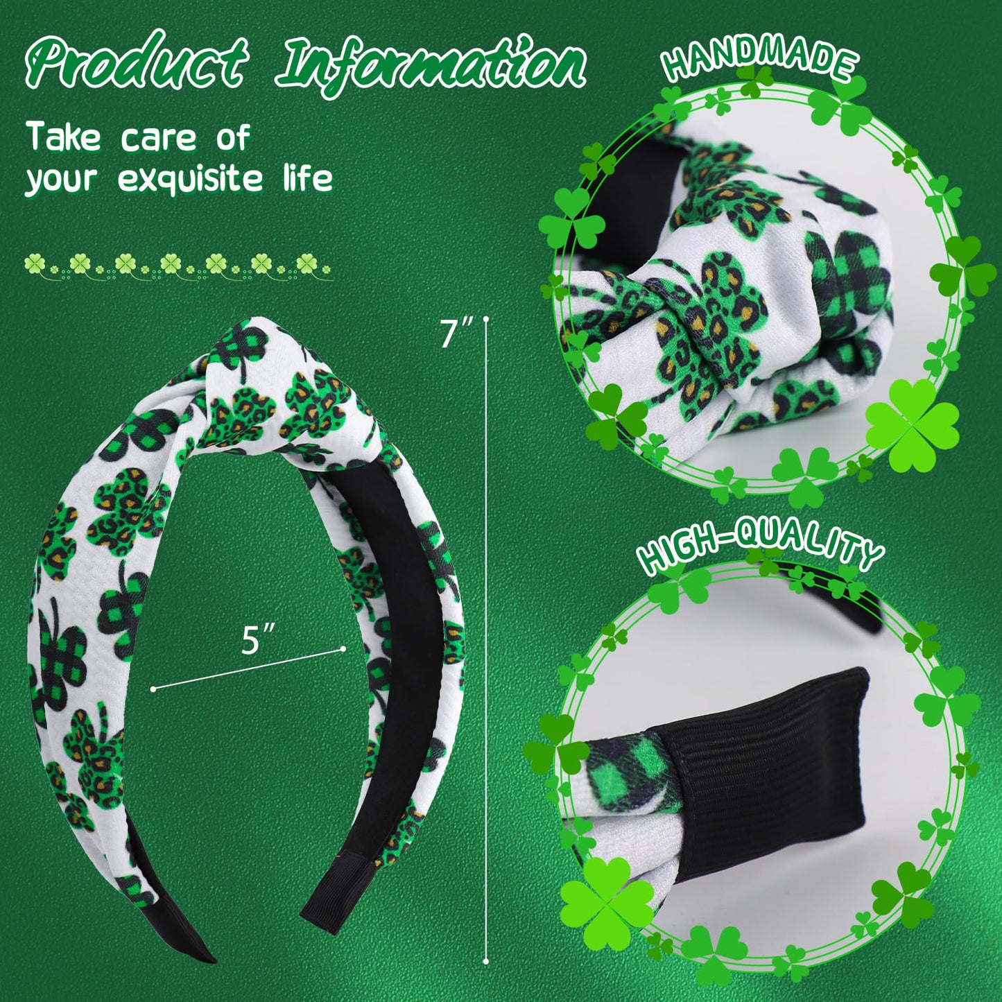 YanJie Knotted Clover Shamrock Headbands - Wide Hair Bands for Women and Girls, St. Patrick's Day Party Gifts