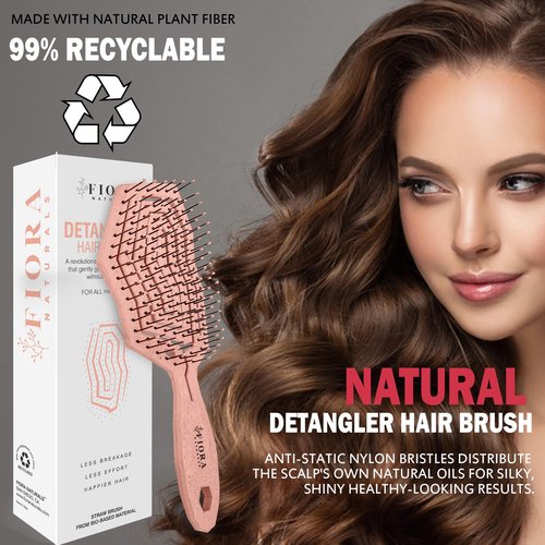 Fiora Naturals Hair Detangling Brush for Women - Detangler Hair Brush w/Flexible Soft Bristles, Gently Glides Through Tangles, Curly, Fine, Dry & Shower Wet HairBrush, cepillo para cabello, Rose Gold
