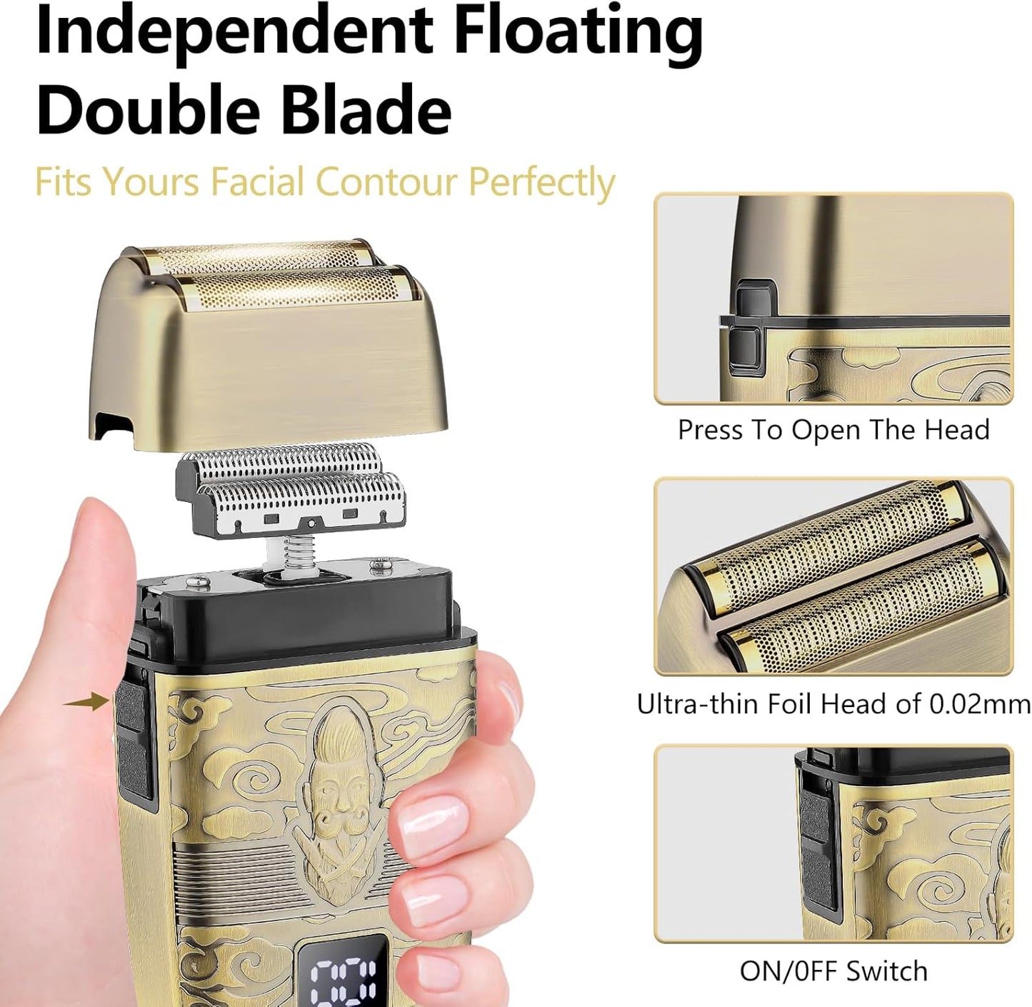 Soonsell Men's Professional Hair Clippers & Trimmer Set - T-Blade, Nose Trimmer, Foil Shaver, LCD Display (Bronze)