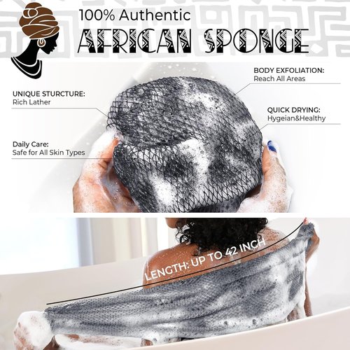 African Net Sponge - Authentic Exfoliating Back Scrub Bath Sponge with Knots | Essential Body Care Tool