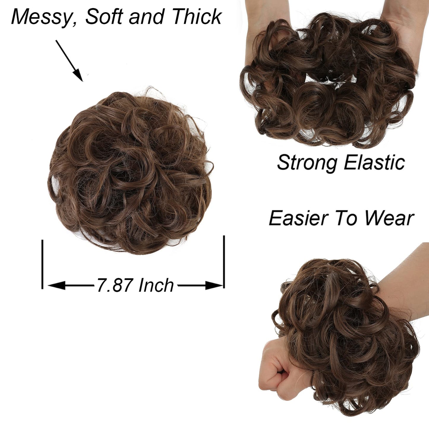 Elaine Big Messy Bun Extension Curly Hair Buns Hair Pieces for Women Synthetic Wavy Large Scrunchies Thick Updo Ponytail (Medium Chestnut Brown -#88)