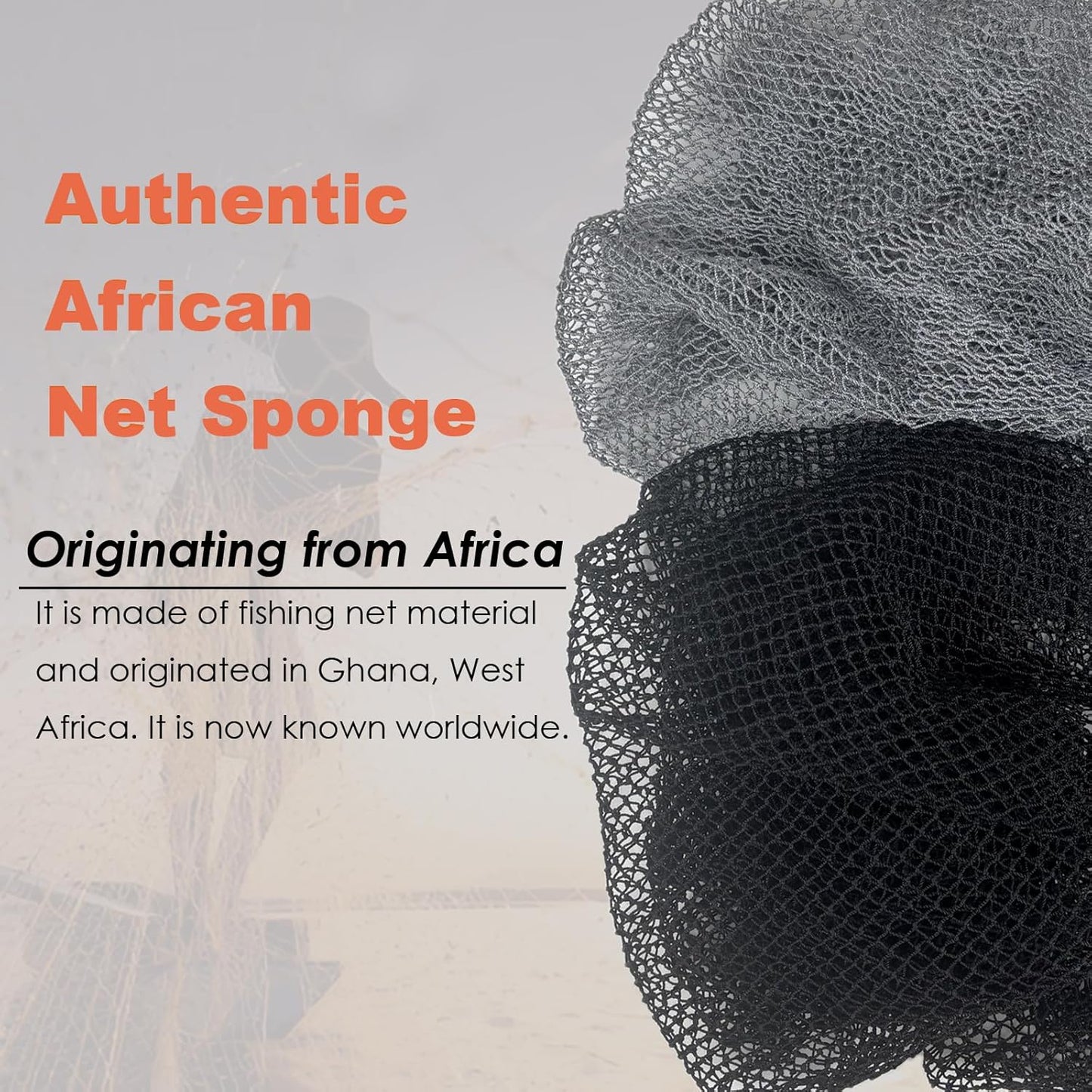 Skiennix African Exfoliating Net Sponge - Authentic Afro Body Scrub Cloth for Shower | Gray & Black