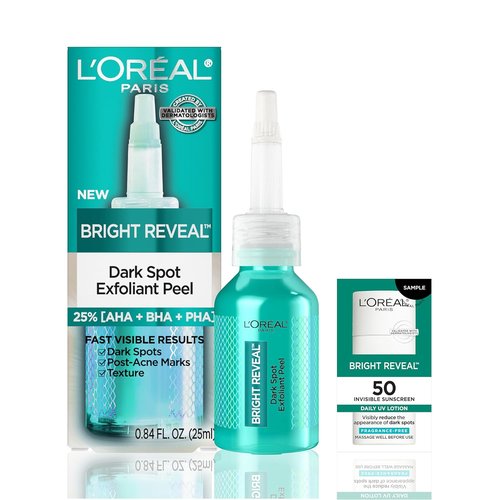 L'Oreal Paris Bright Reveal Exfoliant Peel - 25% AHA BHA PHA Face Exfoliator for Dark Spots & Renewed Texture