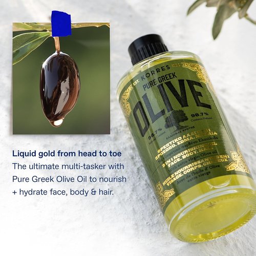KORRES Extra Virgin Olive Oil - Hydrating Moisturizer for Face, Hair & Body | 3.38 Fl Oz