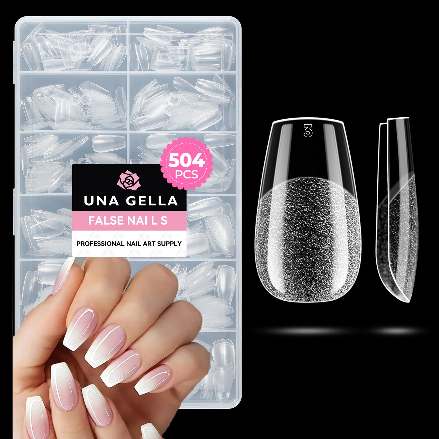 UNA GELLA Nail Tips 504pcs Full Cover Half Matte Fake Nails