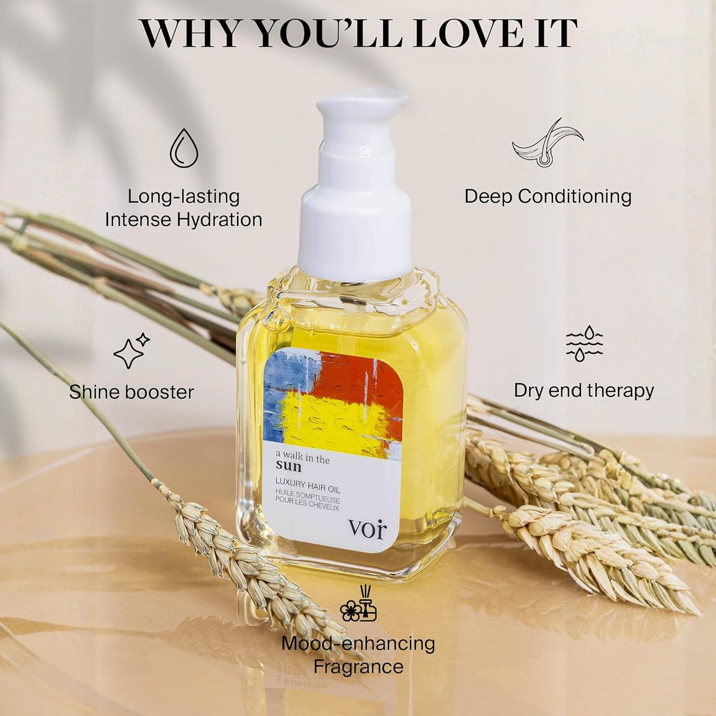 Voir Haircare Luxury Hair Oil - Deep Hydration for Dry, Damaged Hair - Smooths Frizz & Adds Shine | Lightweight with Rosehip, Sunflower & Jojoba Oils (2 Fl Oz)