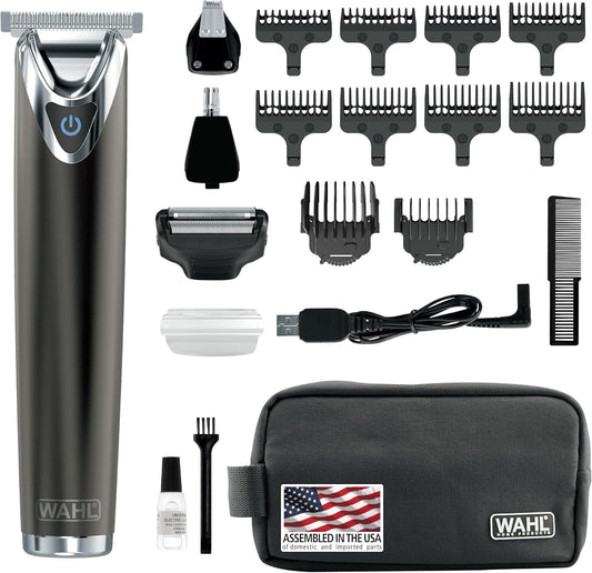Wahl USA Stainless Steel Beard Trimmer - Lithium Ion 2.0+ Rechargeable Grooming Kit for Men | Model 9864