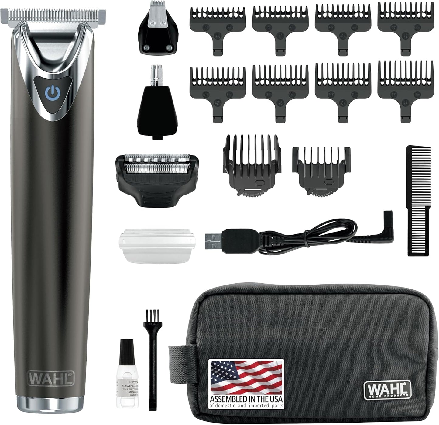 Wahl USA Stainless Steel Beard Trimmer - Lithium Ion 2.0+ Rechargeable Grooming Kit for Men | Model 9864