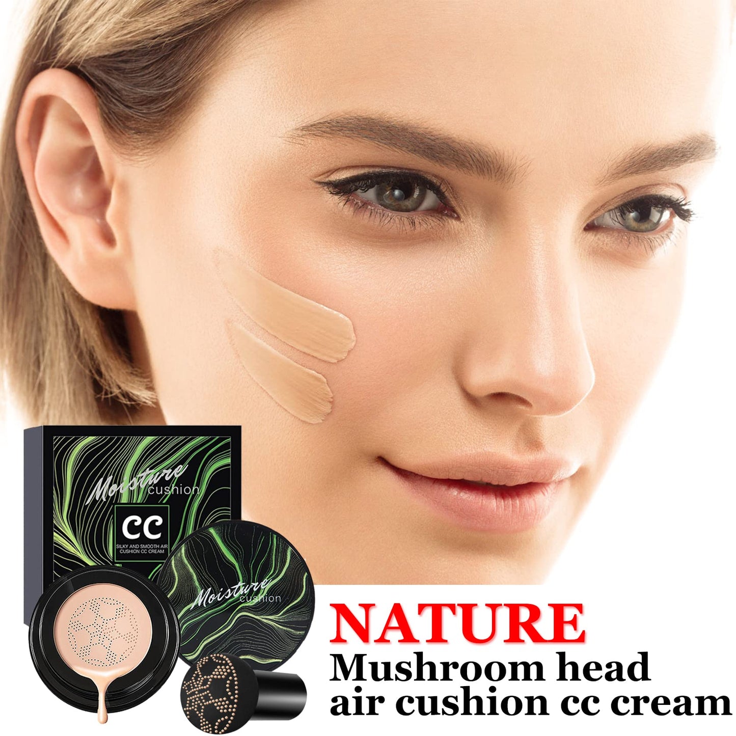 CAHIUYOA Mushroom Head Air Cushion CC Cream BB Cream Mushroom Head Foundation Full Coverage Foundation Makeup Long Lasting Moisturize Matte Concealer - Natural