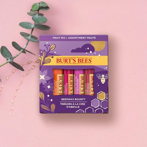 Burt's Bees Lip Balm Set - 4 Natural Flavors: Pomegranate, Sweet Mandarin, Coconut & Watermelon