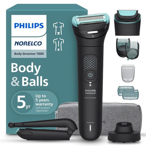 Philips Norelco Body Groomer 7000 - Waterproof Men's Full Body Trimmer with Travel Case & Flexing Head