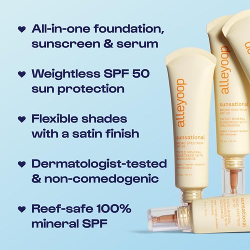 Alleyoop Sunsational Tinted Moisturizer SPF 50 - Hydrating Mineral Sunscreen with Jojoba, Vegan (Ray)