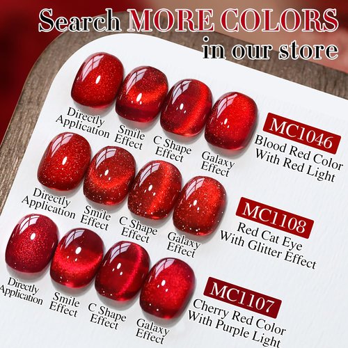 Double Rhythm Cat Eye Gel Polish - 0.5 OZ Holographic Glitter Magnetic Nail Polish | Blood Red