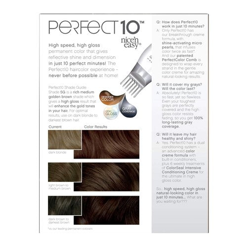 Clairol Nice‘n Easy Perfect 10 Permanent Hair Dye - 5G Medium Golden Brown Color | Pack of 1