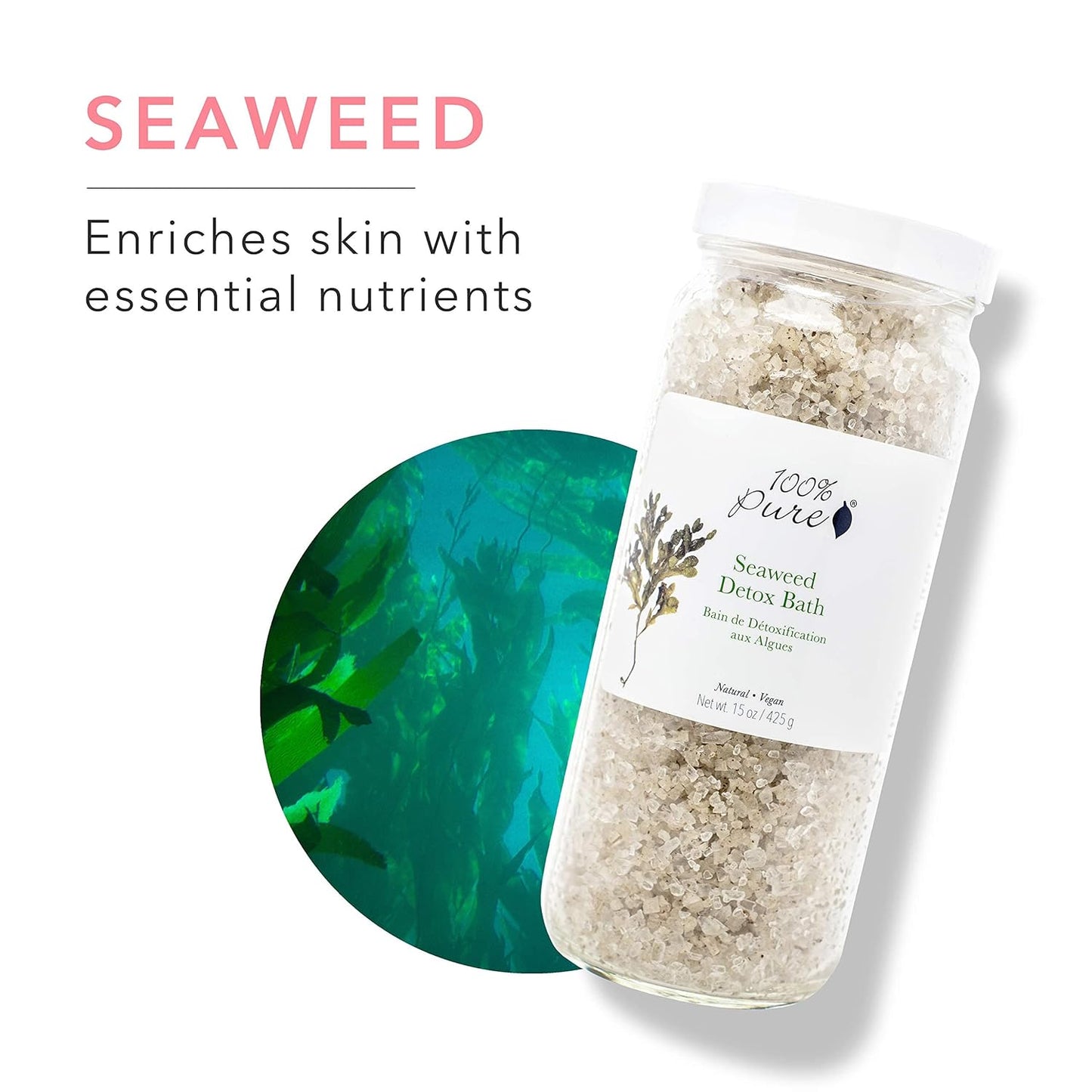 100% PURE Seaweed Detox Bath Soak - Relaxing Bath Salts with Eucalyptus Essential Oil | Spa Kit - 15 Oz