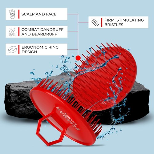 Bossman Scalp Massager & Shampoo Brush - 3 Inch Red Exfoliator for Scalp, Hair & Beard Care