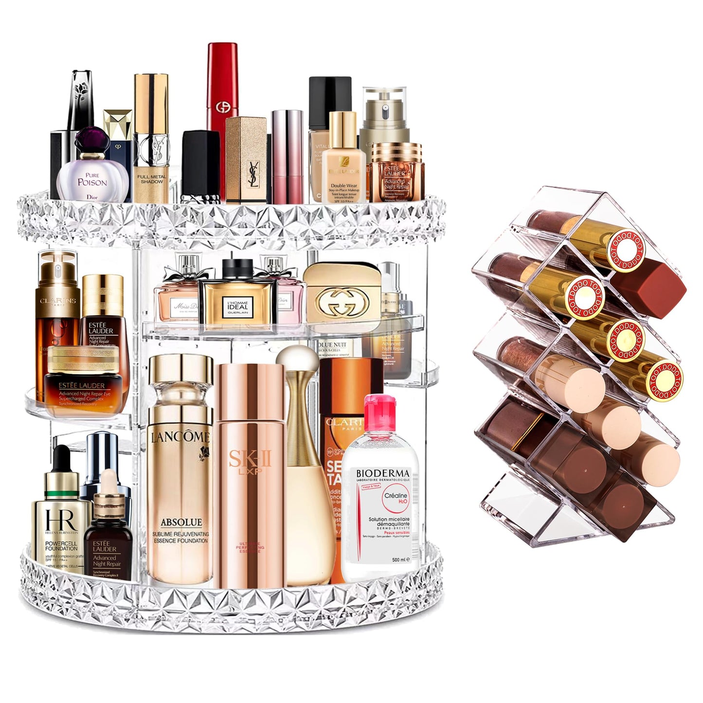 Rotating Makeup Organizer Clear Makeup Organizer with Lipstick Organizer, Large Capacity Makeup Organizer for Vanity 360 Spinning Perfume Organizer, 6-Layer Adjustable Makeup Organizers