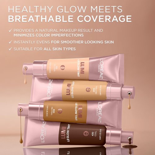 L'Oreal Paris Lumi Le Glow Skin Tint, Lightweight Water-Based Tinted Serum with Foundation-Like Coverage, Glow Illuminator, Warm 130, 0.85 Fl Oz
