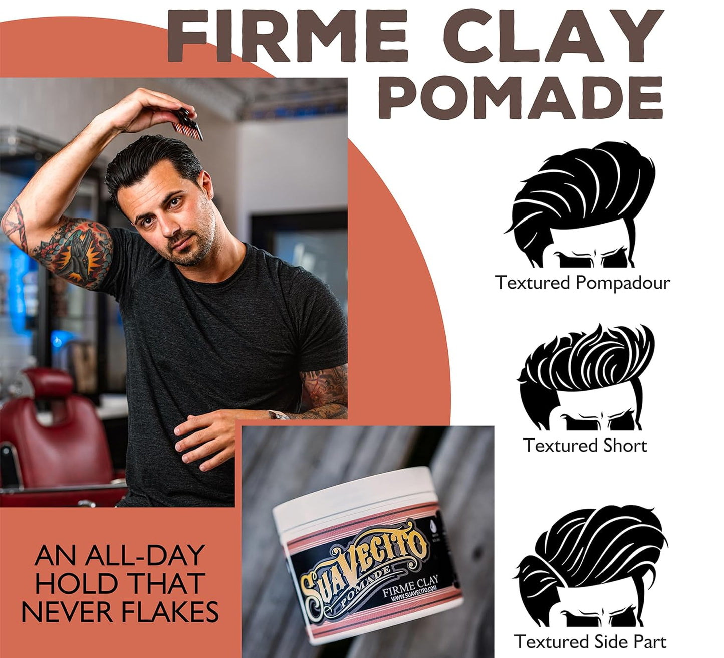 Suavecito Pomade Firme Clay for Men - Strong Hold & Low Shine Matte Finish - 4 oz Professional Hair Styling Clay