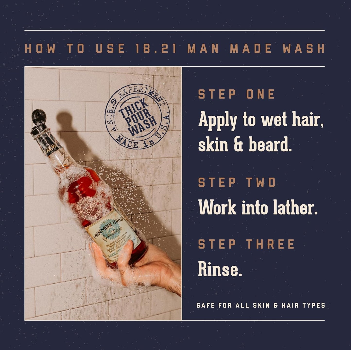 18.21 Man Made 3-in-1 Travel Size Body Wash, Shampoo & Conditioner - Strengthens & Moisturizes, 3.4oz