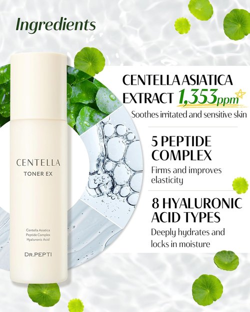 DR.PEPTI Centella Milky Toner EX - Soothing 63% Centella & 8-Type Hyaluronic Acid for Dry Skin | 6.09 fl oz
