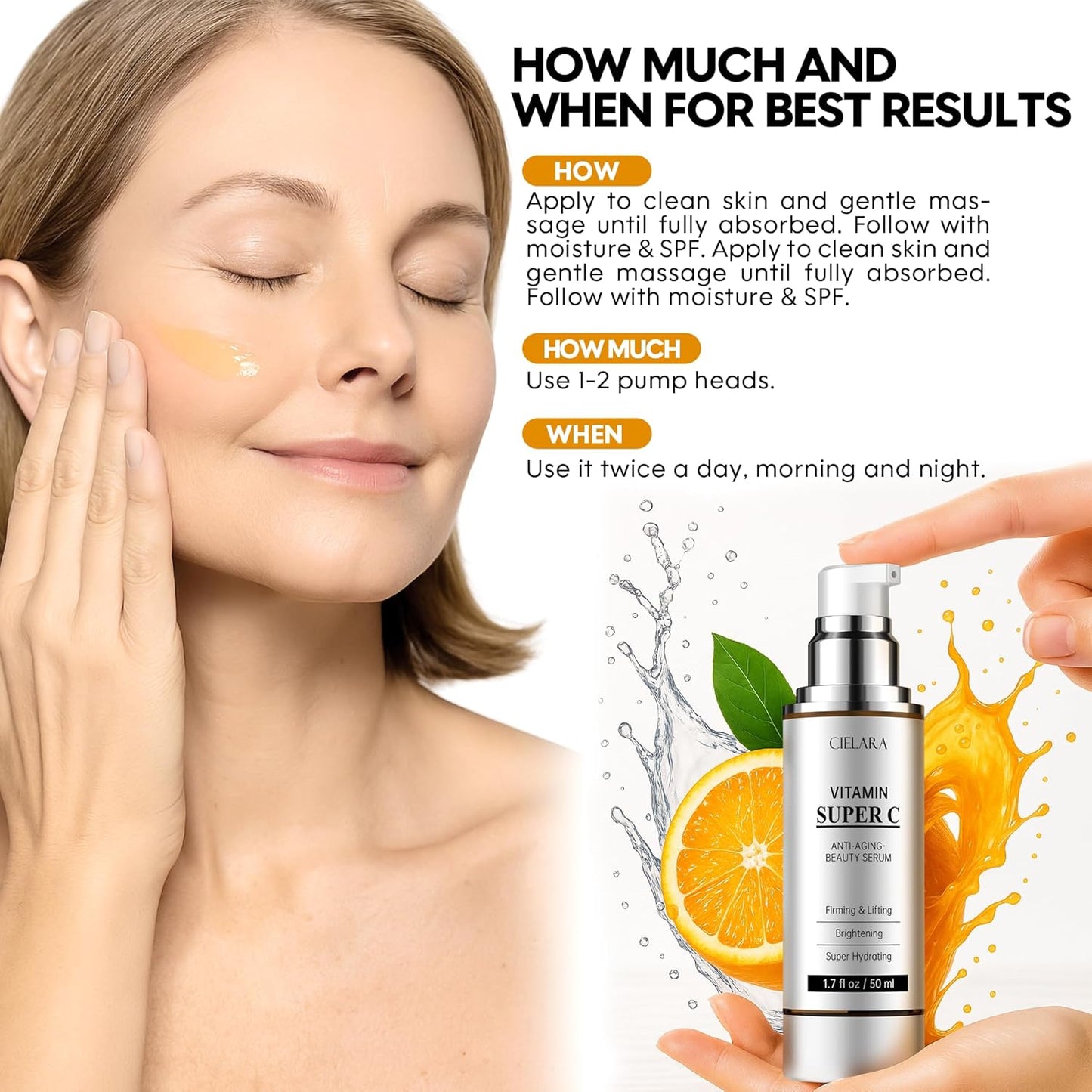 Skiennix Vitamin C Serum - Anti-Aging 20% Super C Formula with Hyaluronic Acid & Peptides | 1.7 Fl Oz